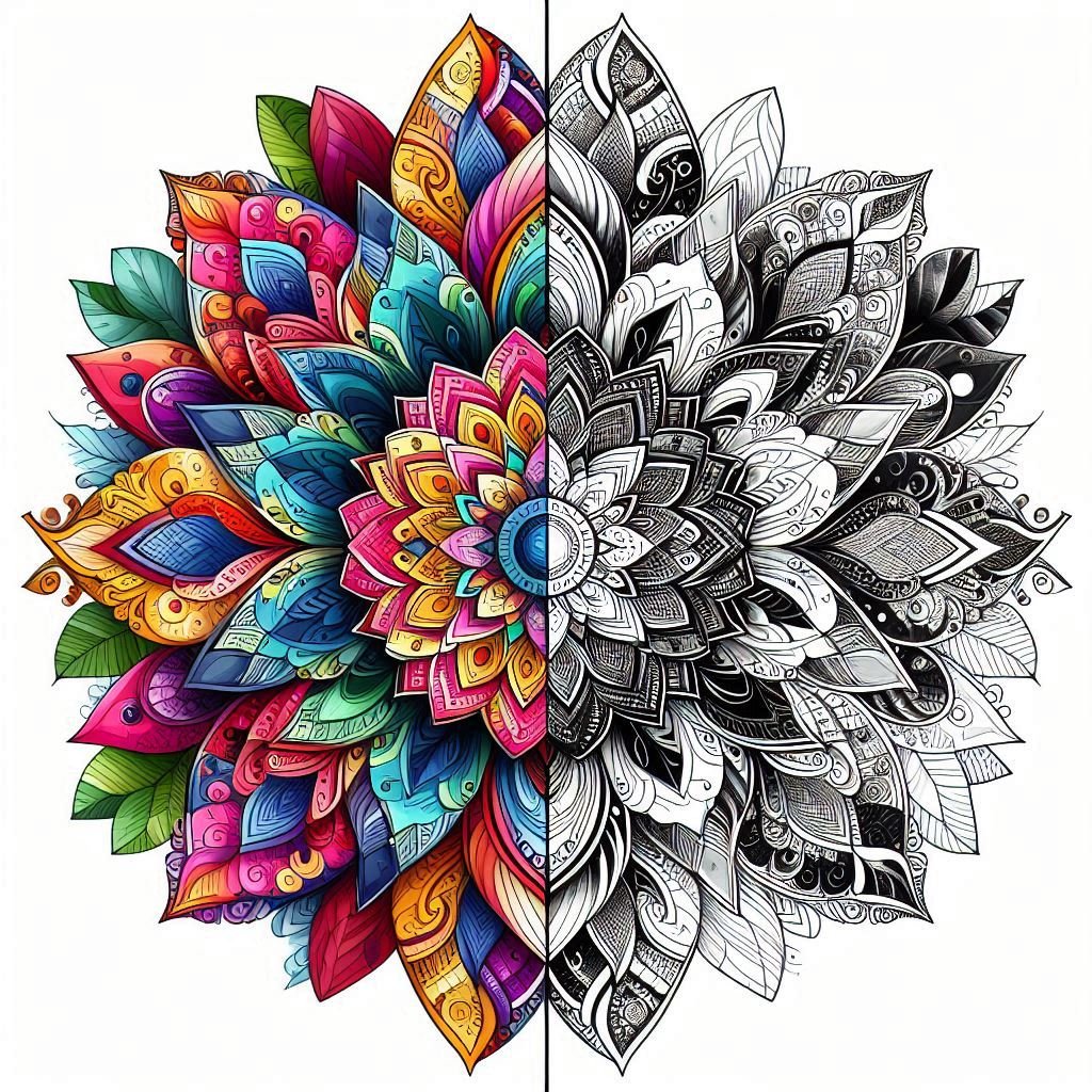 Mandala a medio colorear